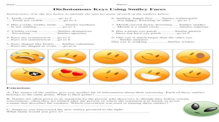 Dichotomous keys using smiley faces answer key