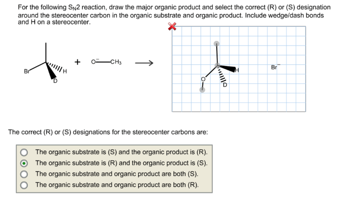 Draw the correct organic product of the following sn2 reaction